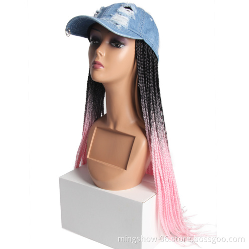 Trendy Wigs Cap Hair style with  cheap price synthetic hair baseball cap wig,braided wigs,female fiber hair extension